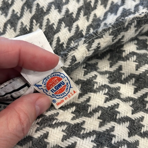 VINTAGE Houndstooth Plaid Midi Pencil Skirt Wool Blend | Grey/White | S/M - Picture 8 of 11